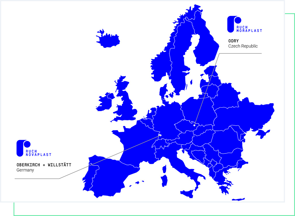 Map of Europe showing locations | RUCH NOVAPLAST GmbH in Oberkirch
